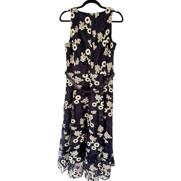 NWT Tahari Navy Blue Floral Embroidered Tea Length High Low Dress Size 8 - Picture 5 of 10
